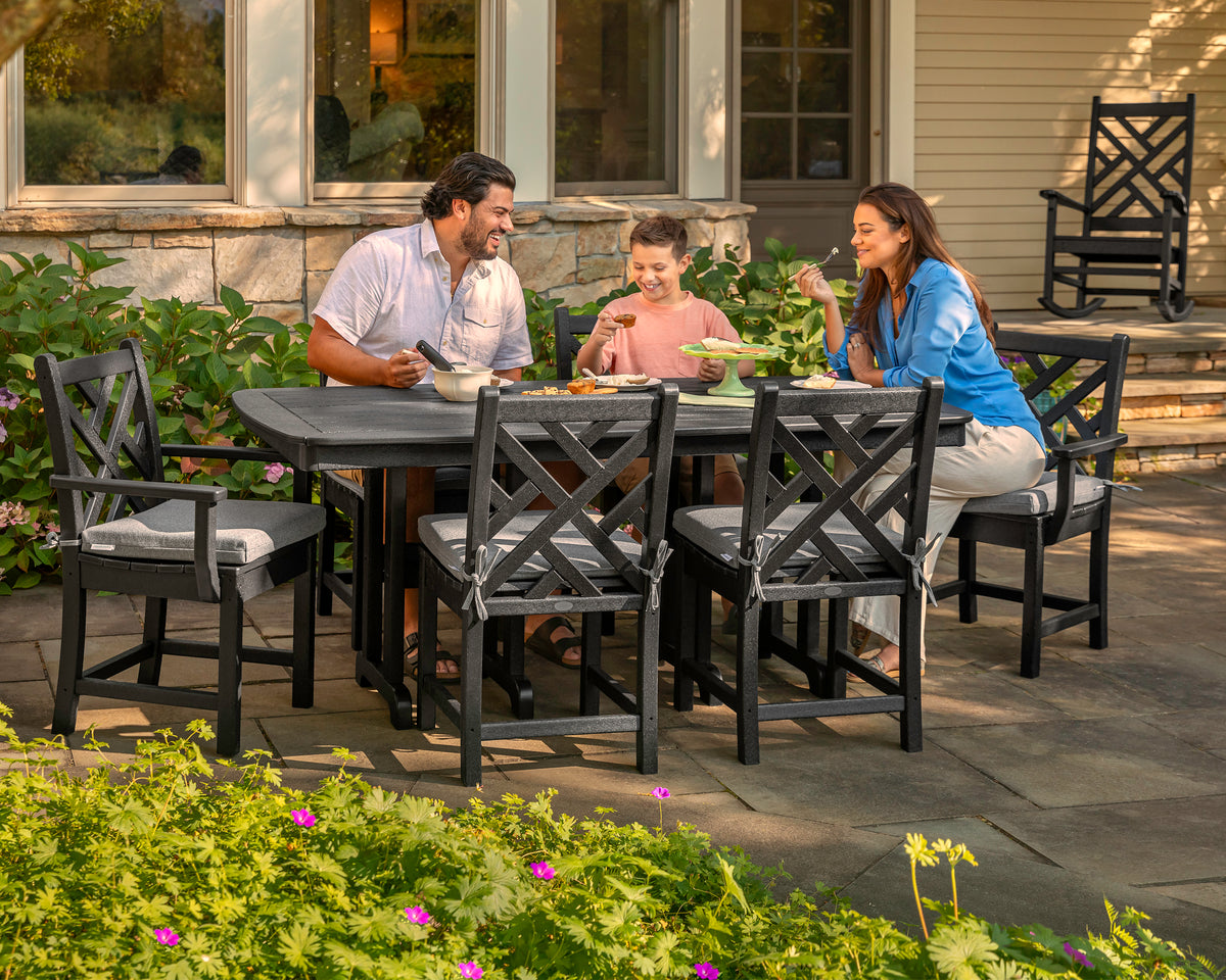 POLYWOOD Chippendale 7-Piece Dining Set in Black styled outdoors