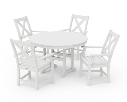 POLYWOOD Braxton 5-Piece Round Farmhouse Dining Set in White