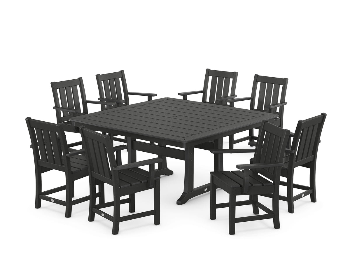 POLYWOOD Oxford 9-Piece Square Dining Set with Trestle Legs in Black