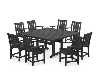 POLYWOOD Oxford 9-Piece Square Dining Set with Trestle Legs in Black