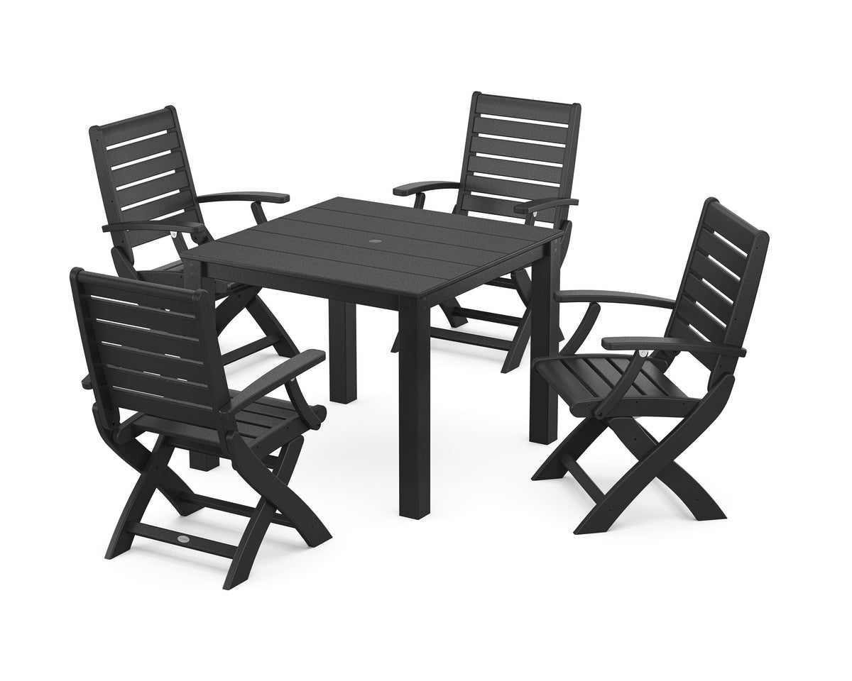 POLYWOOD Signature Folding Chair 5-Piece Parsons Dining Set in Black