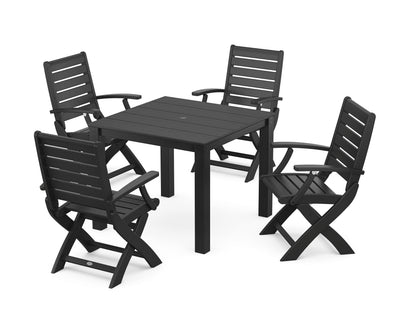 POLYWOOD Signature Folding Chair 5-Piece Parsons Dining Set in Black