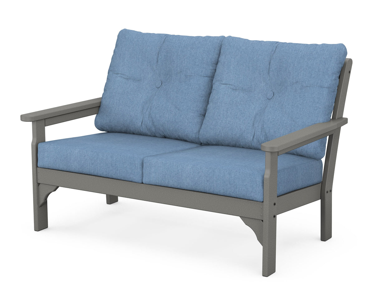 POLYWOOD Vineyard Deep Seating Loveseat in Slate Grey / Sky Blue