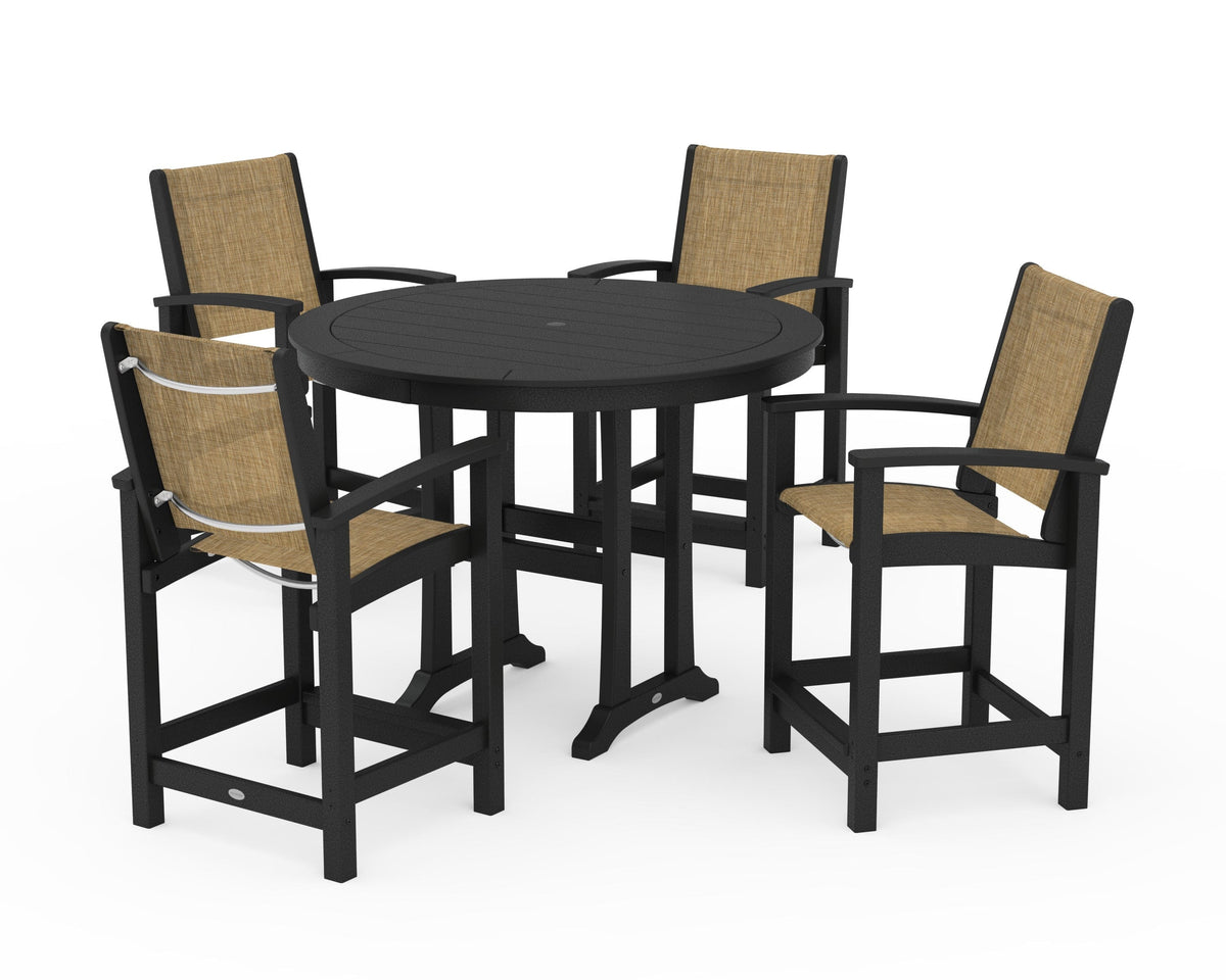 POLYWOOD Coastal 5-Piece Counter Set in Black / Burlap