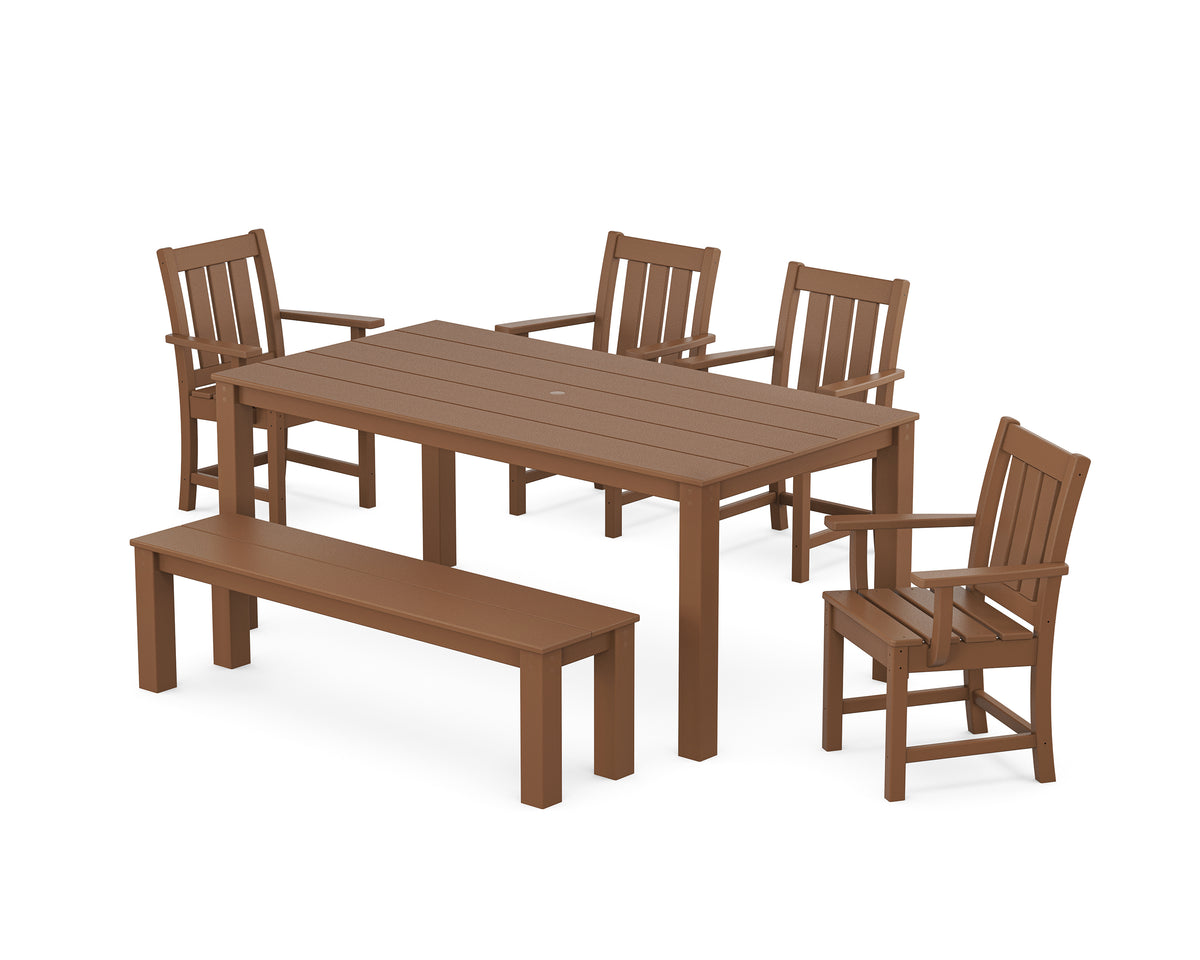 POLYWOOD Oxford 6-Piece Parsons Dining Set with Bench in Teak