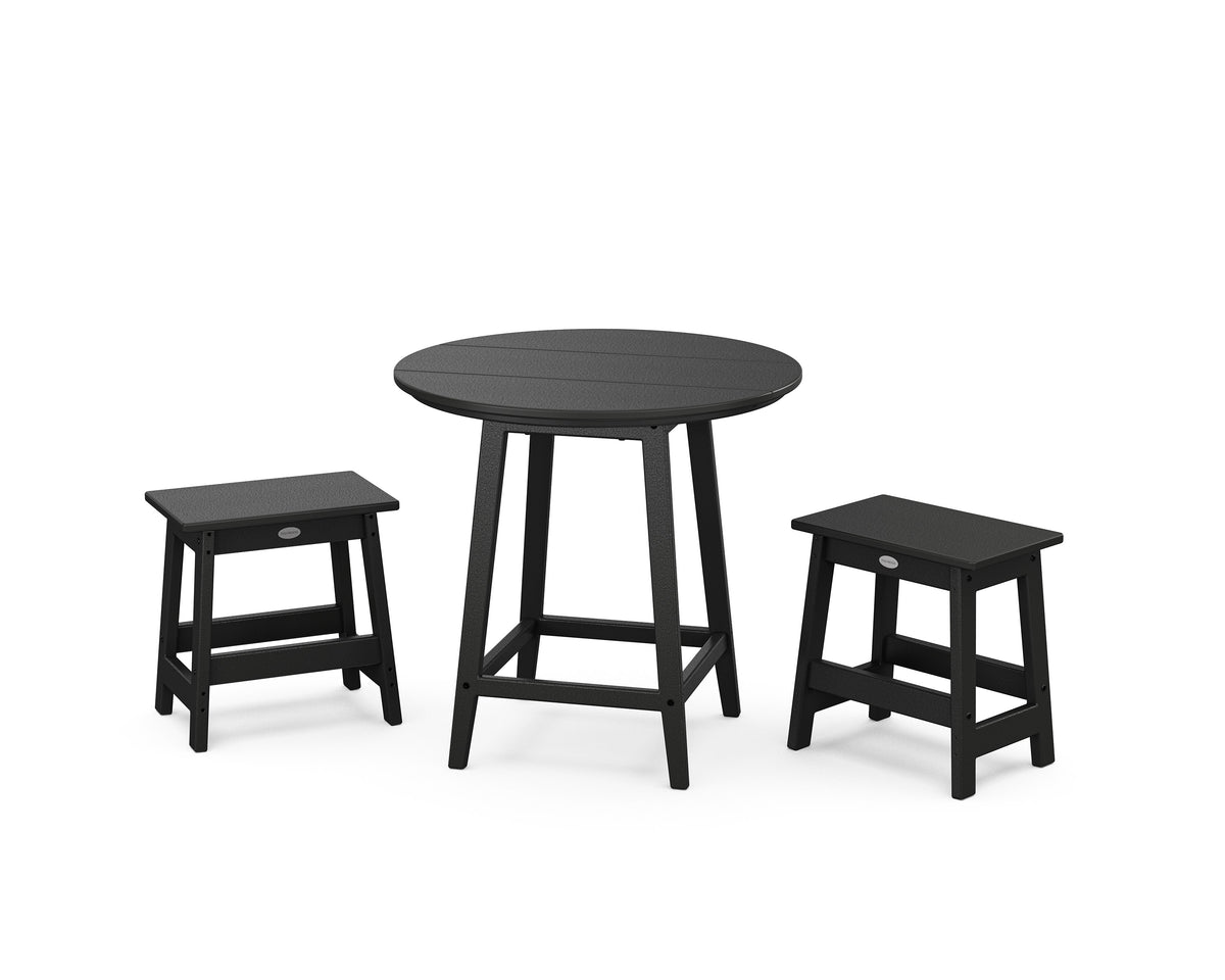 POLYWOOD Modern Studio Stool 3-Piece Round Bistro Set in Black