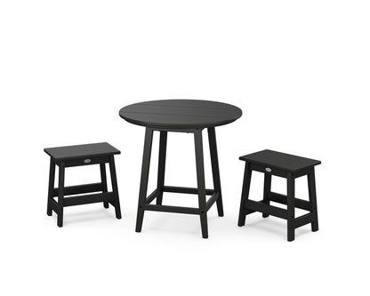 POLYWOOD Modern Studio Stool 3-Piece Round Bistro Set in Black