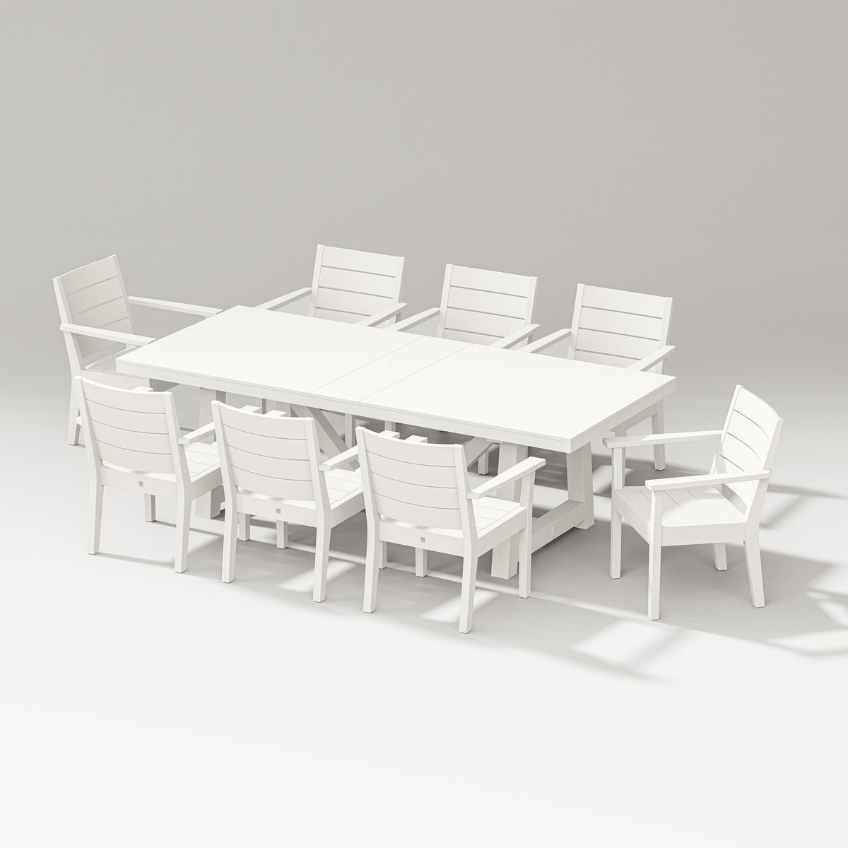 POLYWOOD Latitude Arm Chair 9-Piece A-Frame Table Dining Set in Vintage White