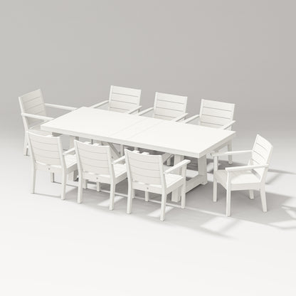 POLYWOOD Latitude Arm Chair 9-Piece A-Frame Table Dining Set in Vintage White