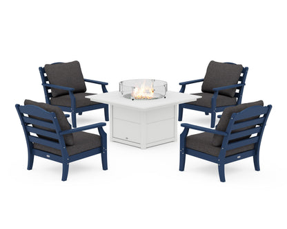 POLYWOOD Savannah 5-Piece Deep Seating Set with Fire Pit Table in Navy