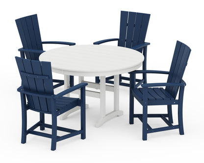 POLYWOOD Quattro 5-Piece Round Farmhouse Dining Set in Navy / White