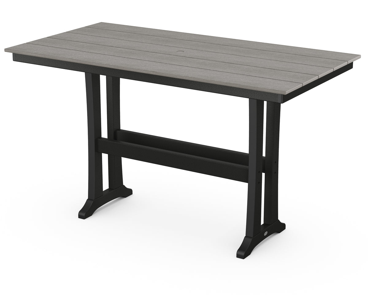 POLYWOOD Farmhouse Trestle 37" x 72" Bar Table in Black / Driftwood