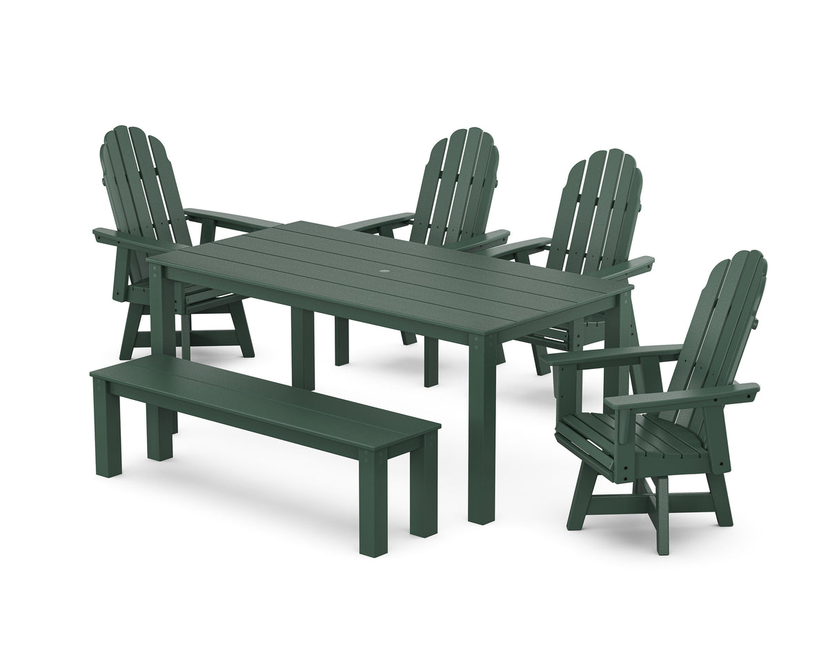 POLYWOOD Vineyard Curveback Adirondack 6-Piece Parsons Swivel Dining Set with Bench in Green