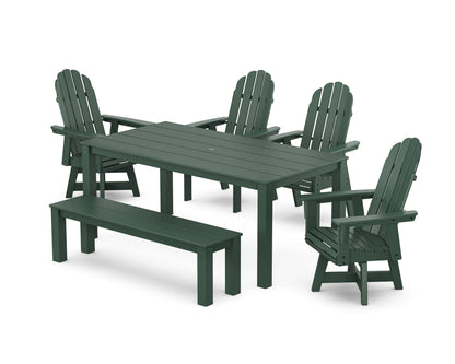 POLYWOOD Vineyard Curveback Adirondack 6-Piece Parsons Swivel Dining Set with Bench in Green
