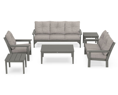 POLYWOOD Vineyard 6-Piece Deep Seating Set in Slate Grey / Weathered Tweed