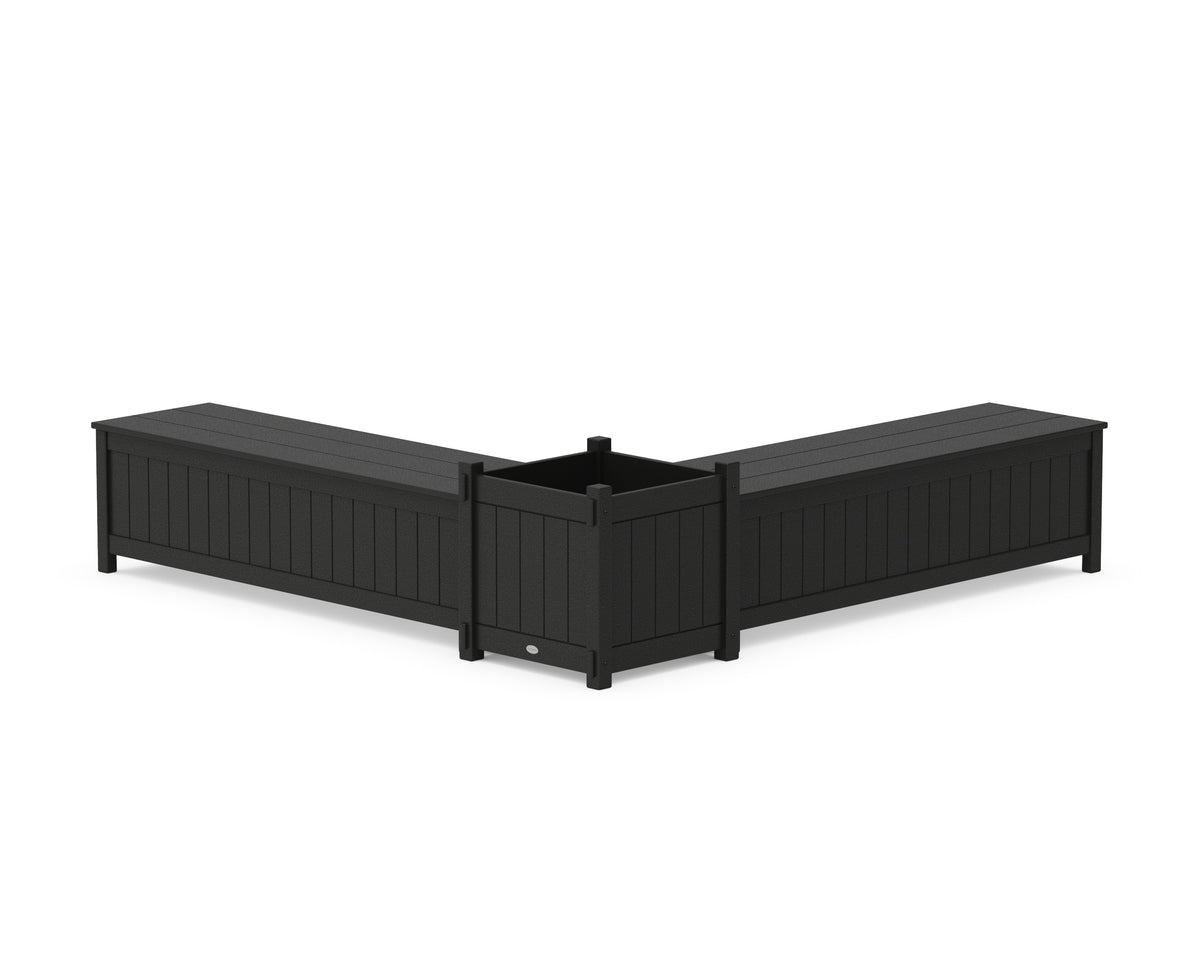 POLYWOOD 60" Vineyard L-Shaped Planter Storage Bench Set - Large in Black
