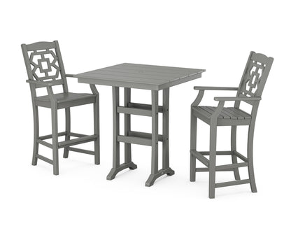 POLYWOOD Chinoiserie 3-Piece Farmhouse Bar Set with Trestle Legs in Slate Grey