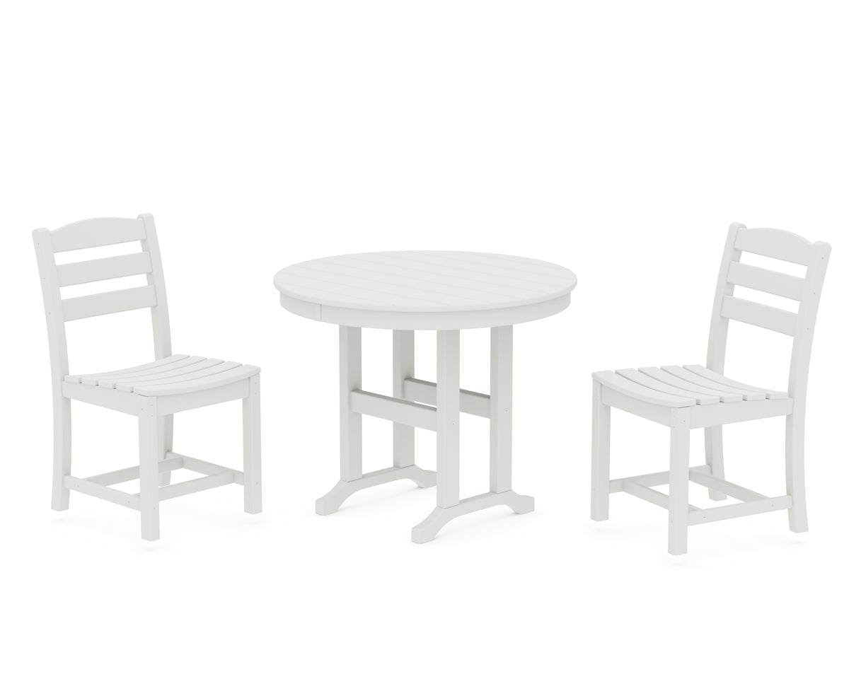 POLYWOOD La Casa Café Side Chair 3-Piece Round Dining Set in Vintage White