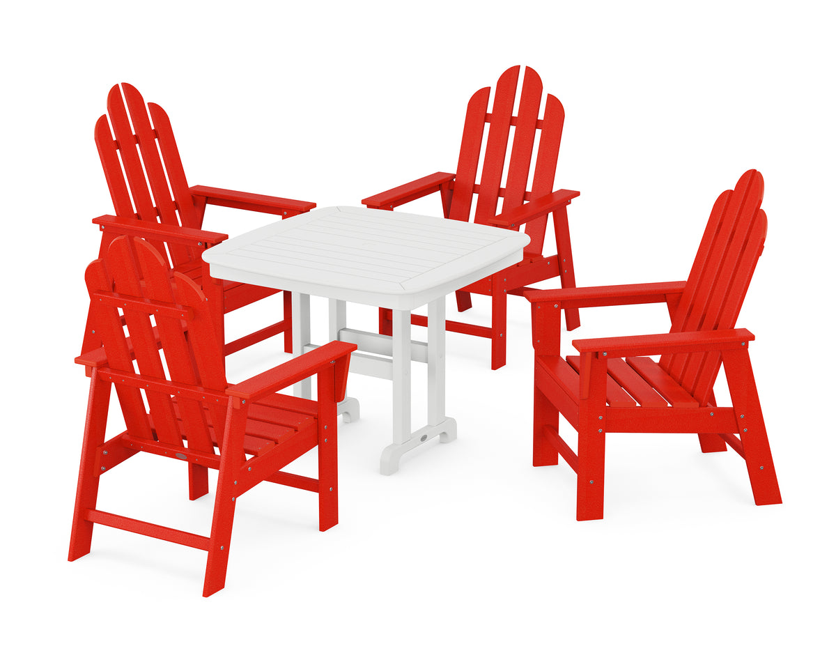 POLYWOOD Long Island 5-Piece Dining Set in Sunset Red / White