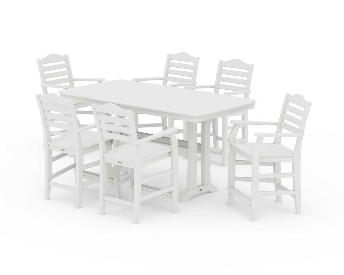 POLYWOOD Savannah Arm Chair 7-Piece Counter Set with Trestle Legs in White