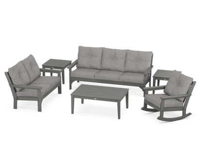 POLYWOOD Vineyard 6-Piece Deep Seating Set with Rocking Chair in Slate Grey / Grey Mist