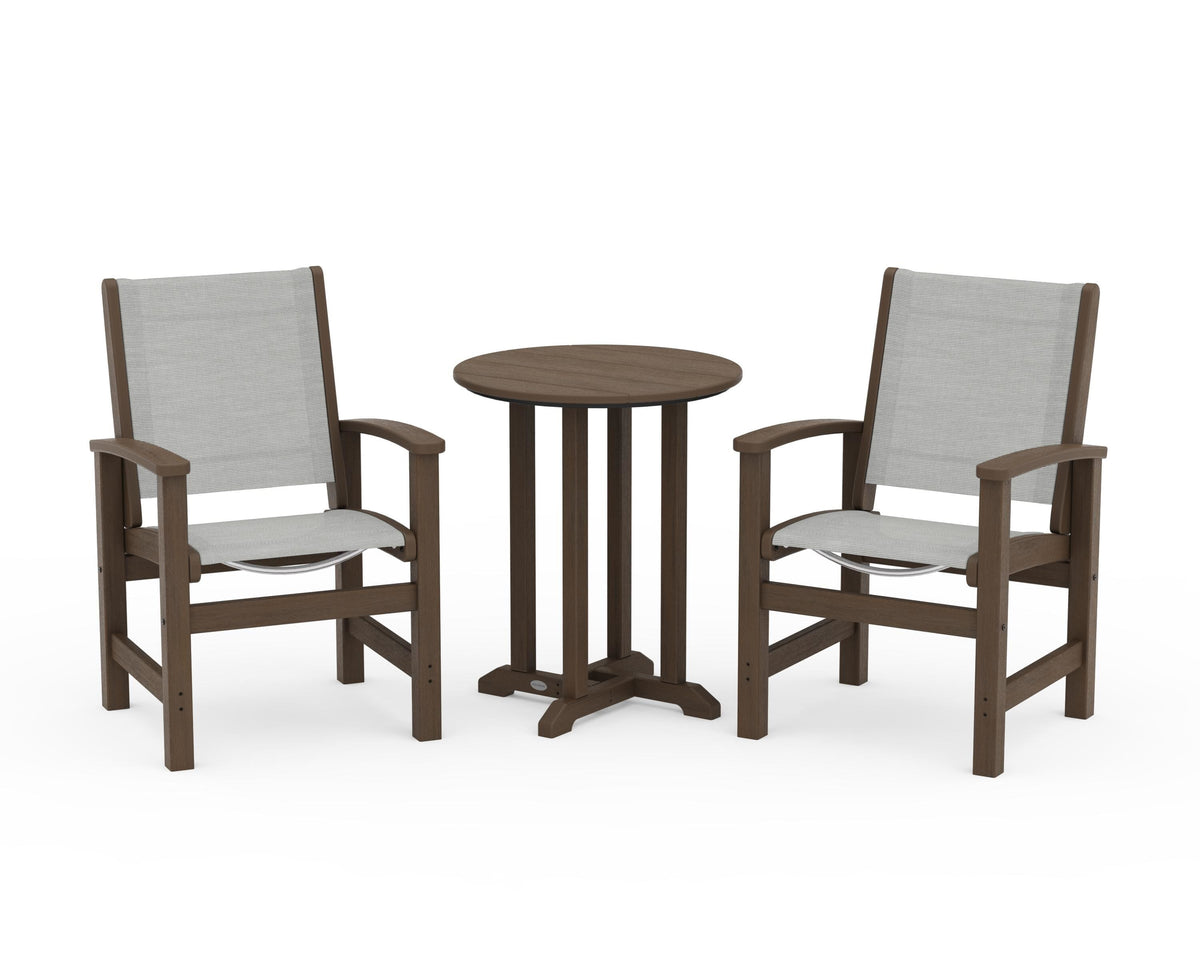 POLYWOOD Coastal 3-Piece Round Bistro Dining Set in Kona / Metallic