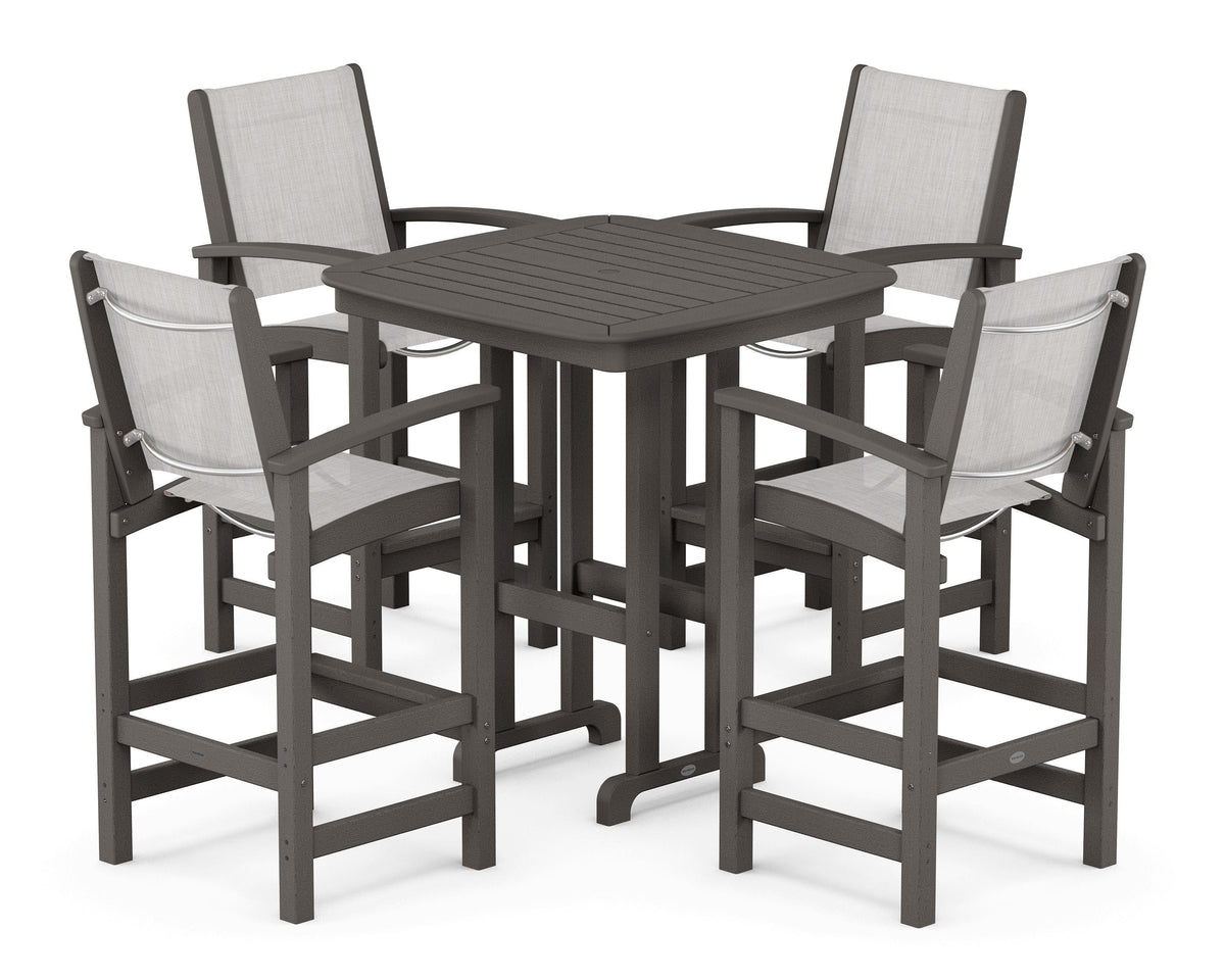POLYWOOD Coastal 5-Piece Bar Set in Vintage Coffee / Parchment