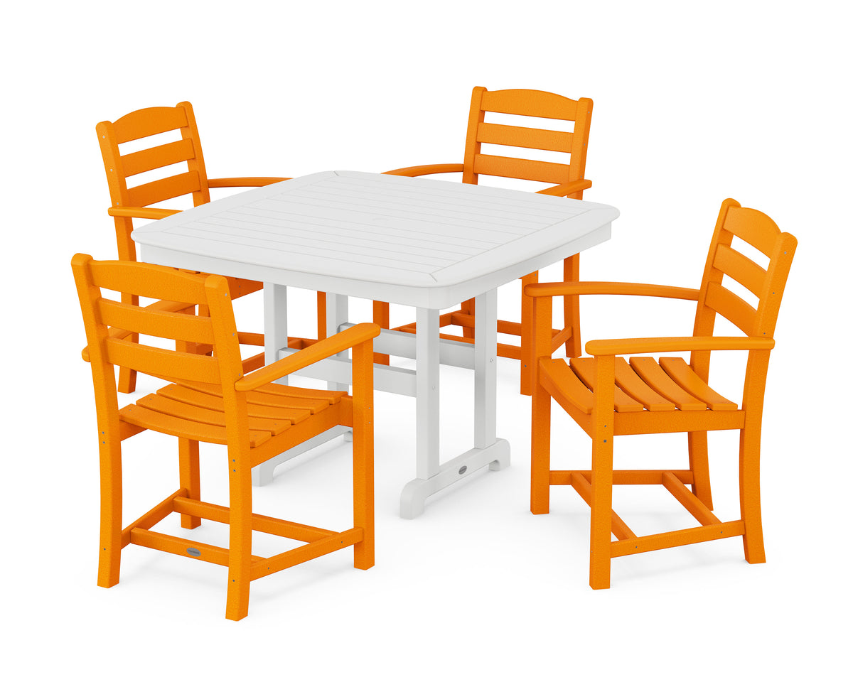 POLYWOOD La Casa Café 5-Piece Dining Set with Trestle Legs - 44" Table in Tangerine / White
