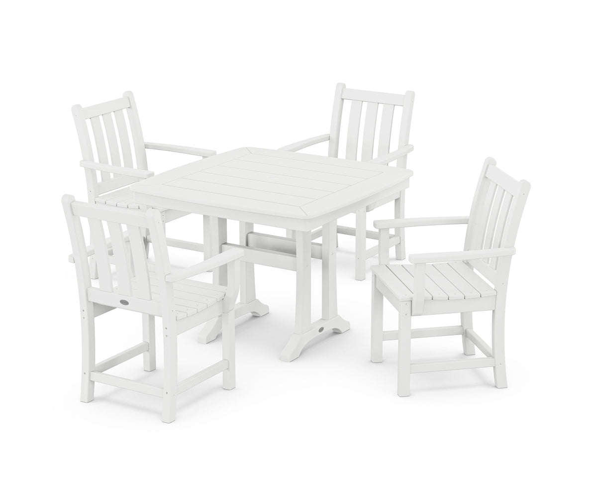 POLYWOOD Traditional Garden 5-Piece Dining Set with Trestle Legs - 37" Table in White