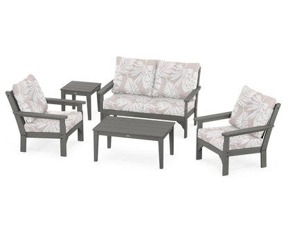 POLYWOOD Vineyard 5-Piece Deep Seating Set with Two Chairs and Loveseat in Slate Grey / Leaf Dune Burlap