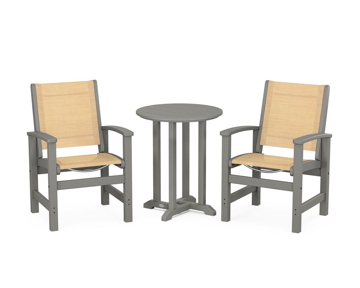 POLYWOOD Coastal 3-Piece Round Bistro Dining Set in Slate Grey / Dupioni Apricot