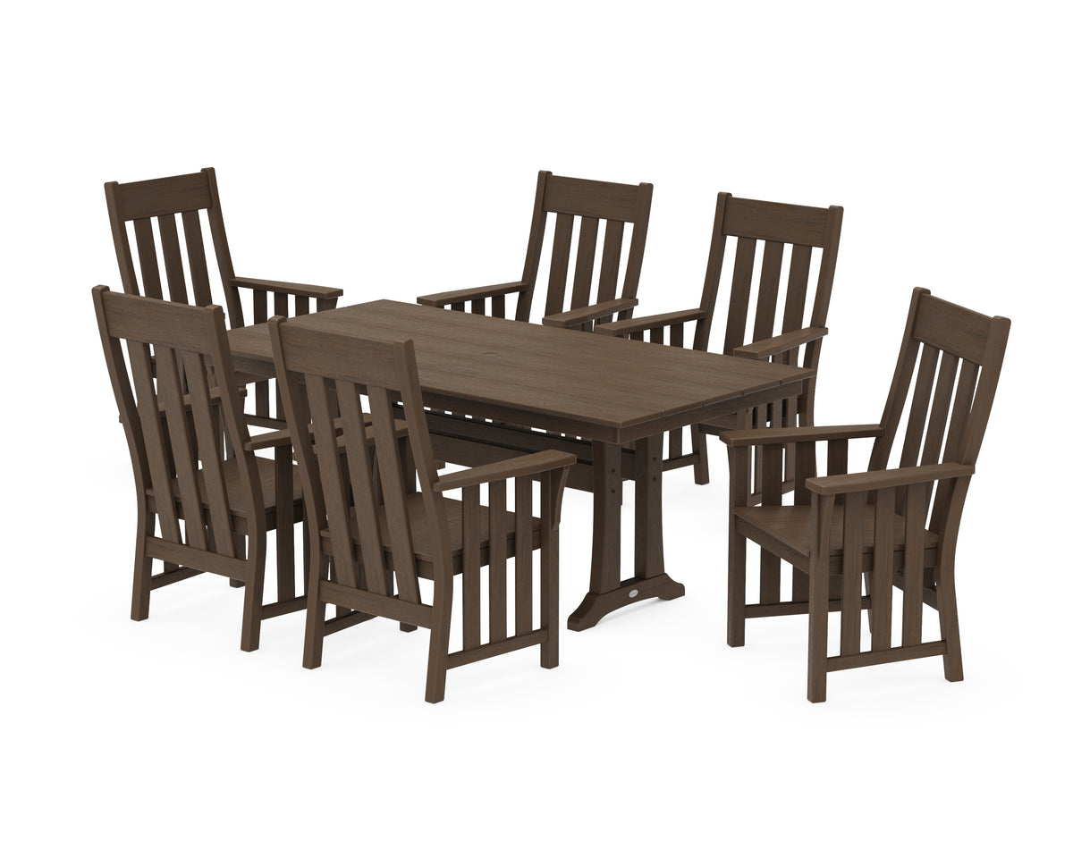 POLYWOOD Acadia Arm Chair 7-Piece Farmhouse Dining Set with Trestle Legs in Kona