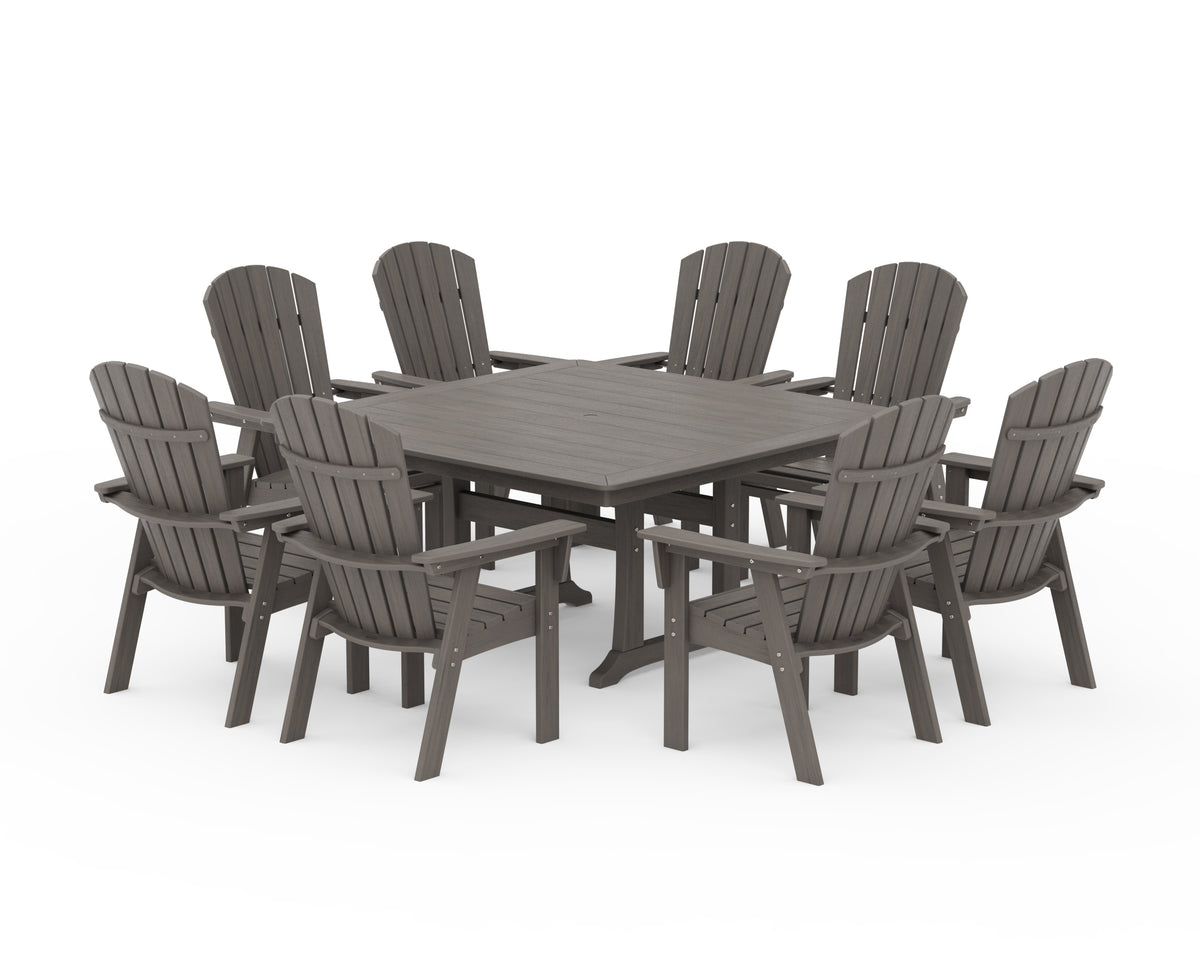 POLYWOOD Nautical Adirondack 9-Piece Trestle Dining Set in Driftwood