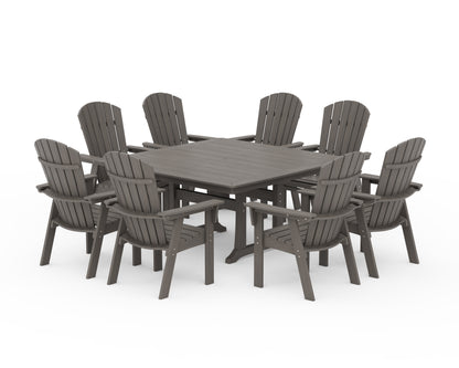 POLYWOOD Nautical Adirondack 9-Piece Trestle Dining Set in Driftwood