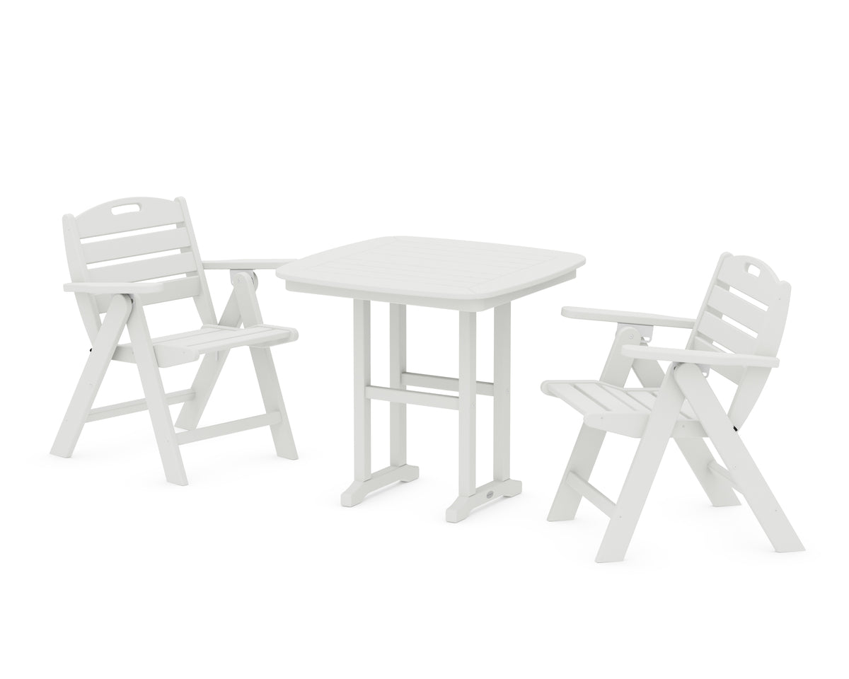 POLYWOOD Nautical Folding Lowback Chair 3-Piece Dining Set in Vintage White