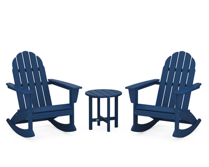 POLYWOOD Vineyard 3-Piece Adirondack Rocking Chair Set with 18" Round Table in Navy