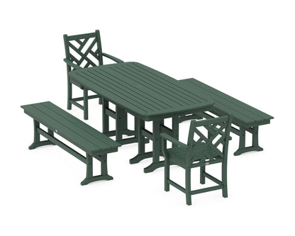 POLYWOOD Chippendale 5-Piece Dining Set with Benches - 37" x 72" Table in Green