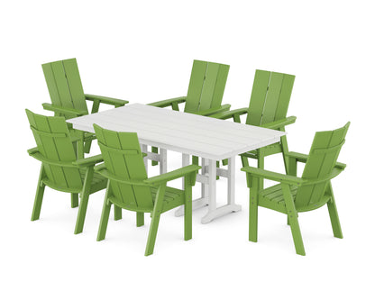 POLYWOOD Modern Curveback Adirondack 7-Piece Farmhouse Dining Set in Lime / White
