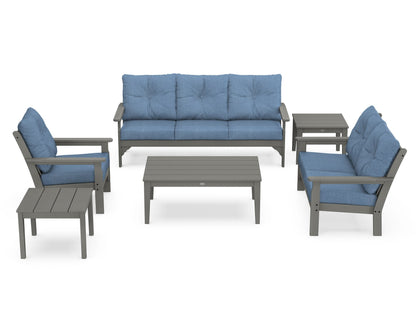 POLYWOOD Vineyard 6-Piece Deep Seating Set in Slate Grey / Sky Blue