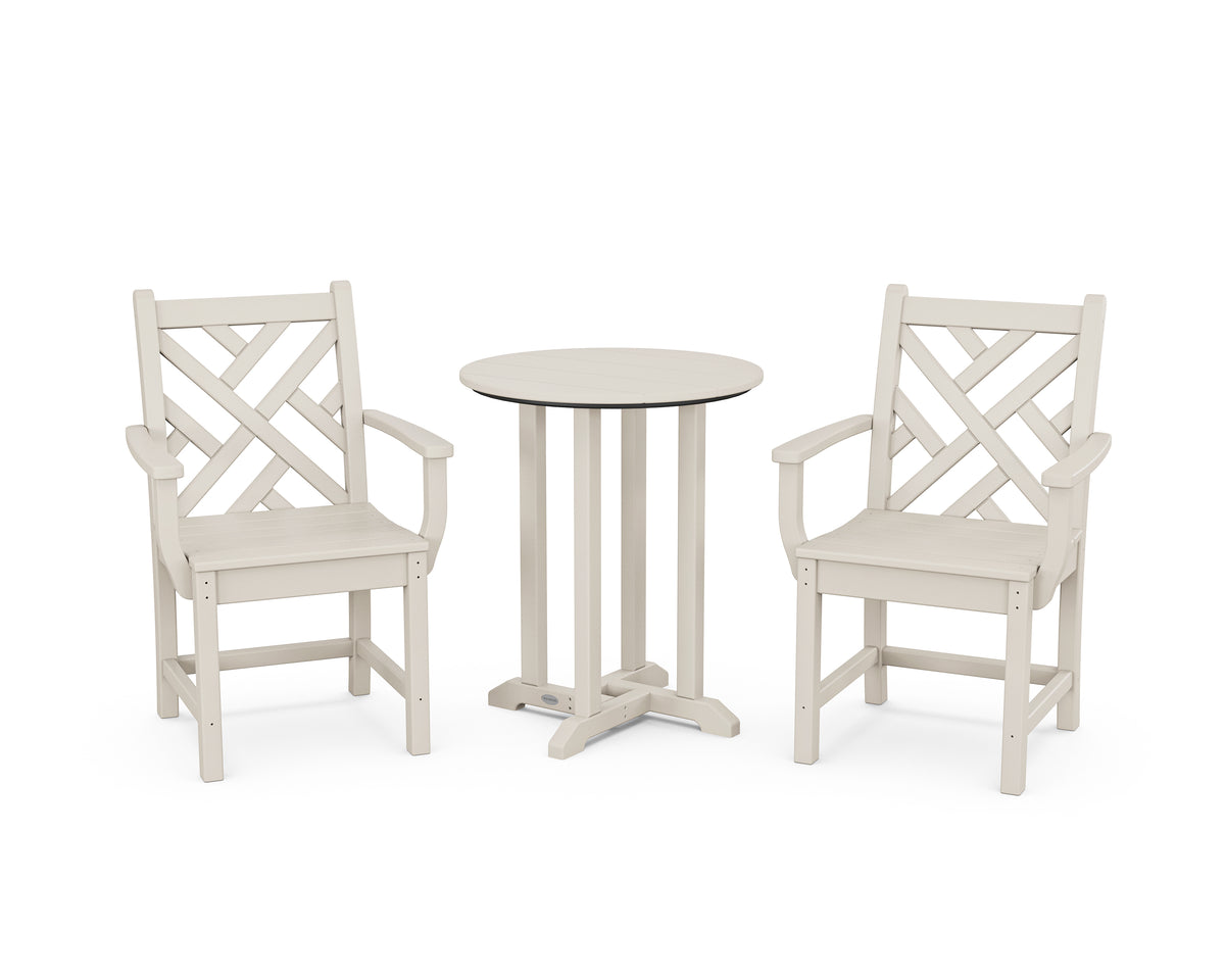 POLYWOOD Chippendale 3-Piece Round Bistro Dining Set in Sand