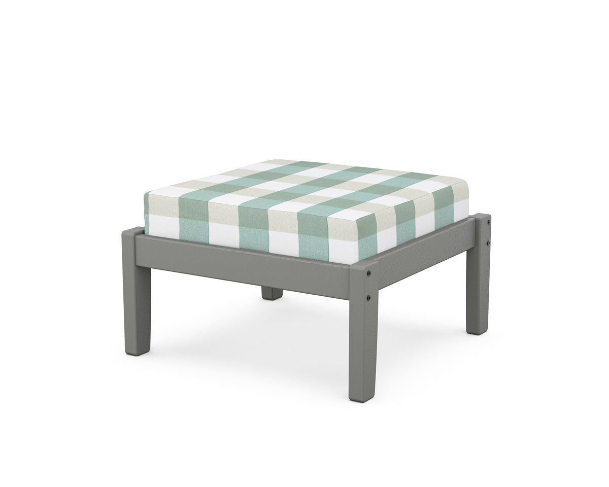 POLYWOOD Deep Seating Ottoman in Slate Grey / Buffalo Plaid Glacier Spa