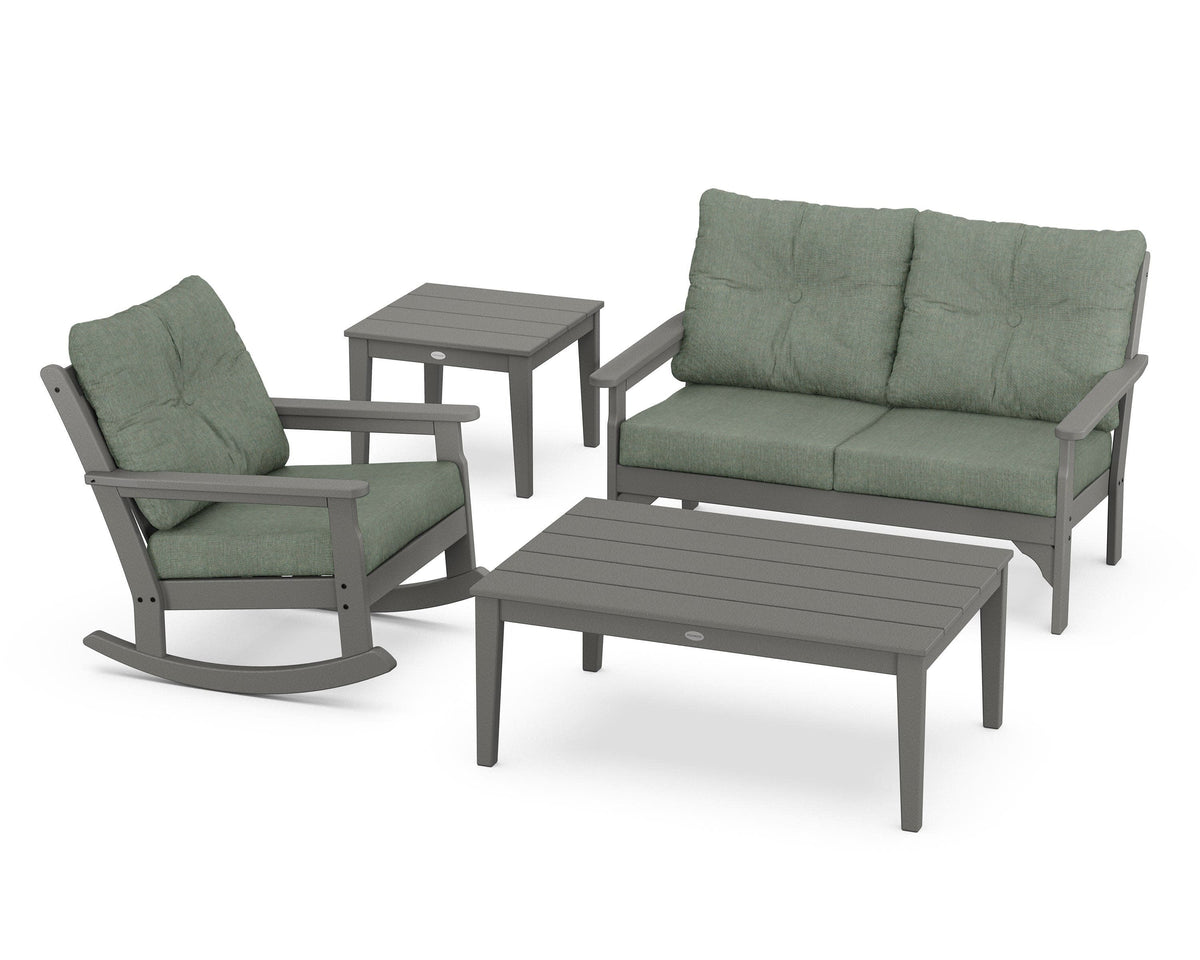 POLYWOOD Vineyard 4-Piece Deep Seating Rocker Set in Slate Grey / Cast Sage