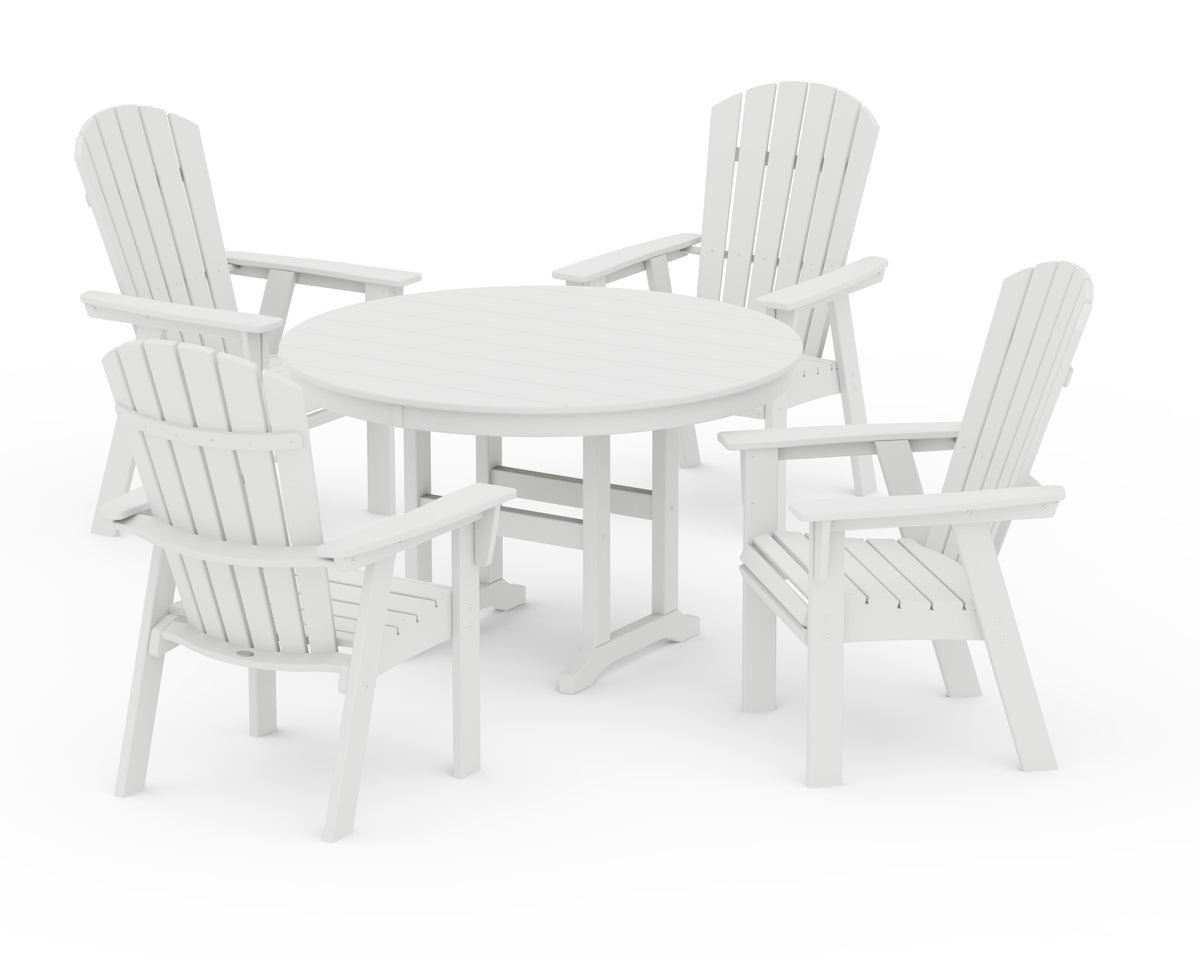 POLYWOOD Nautical Adirondack 5-Piece Round Farmhouse Dining Set in Vintage White