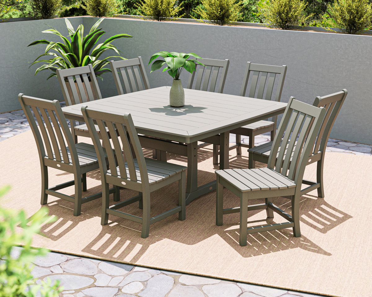 POLYWOOD Vineyard 9-Piece Dining Set in Slate Grey in an outdoor setting
