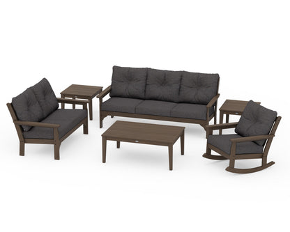 POLYWOOD Vineyard 6-Piece Deep Seating Set with Rocking Chair in Kona / Ash Charcoal