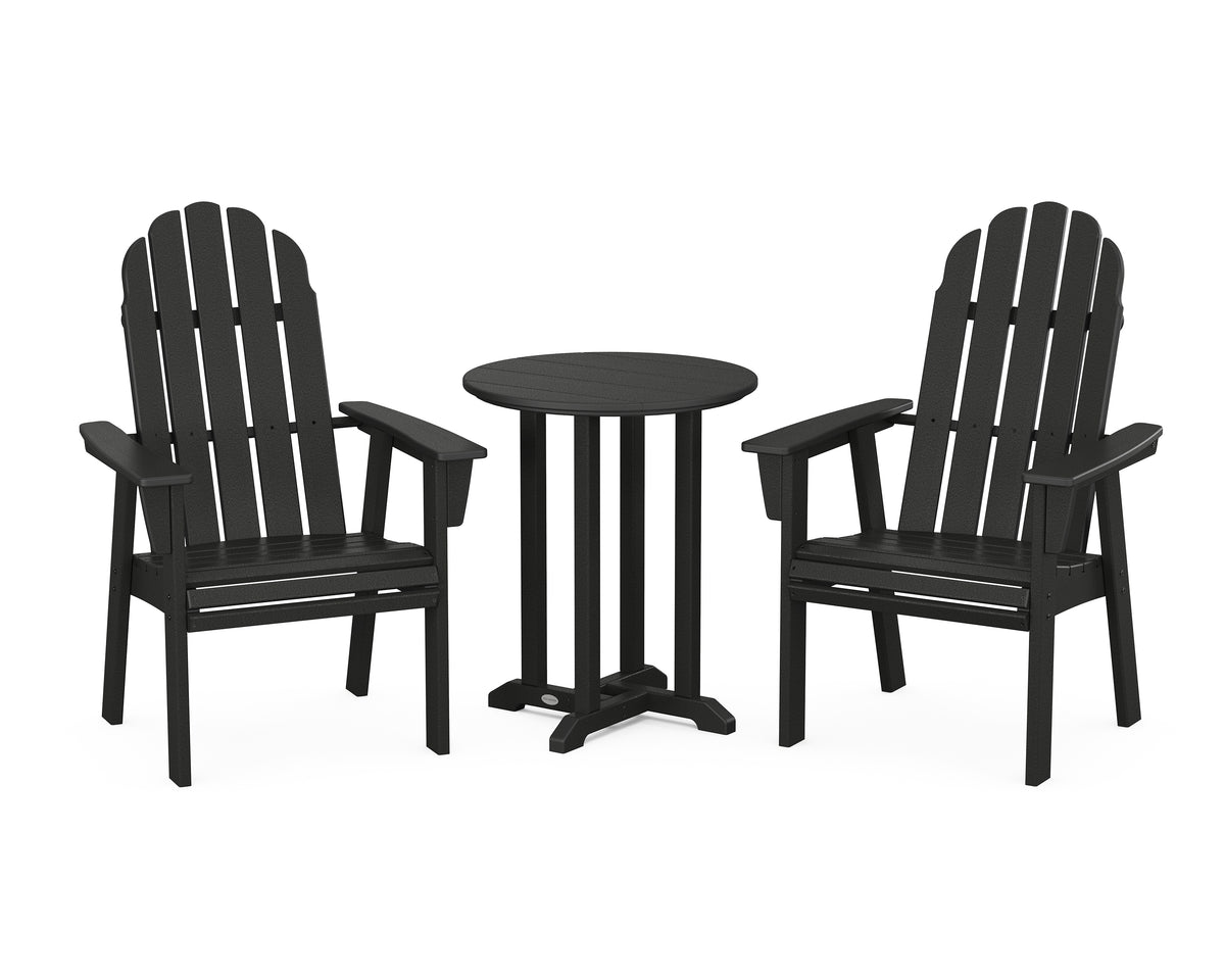 POLYWOOD Vineyard Adirondack 3-Piece Round Bistro Dining Set in Black