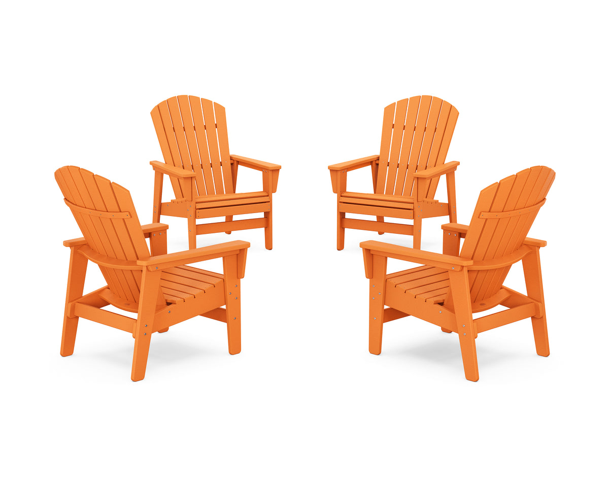 POLYWOOD 4-Piece Nautical Grand Upright Adirondack Chair Conversation Set in Tangerine