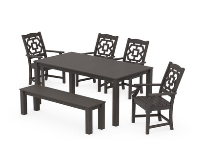 POLYWOOD Chinoiserie 6-Piece Parsons Dining Set with Bench in Vintage Coffee