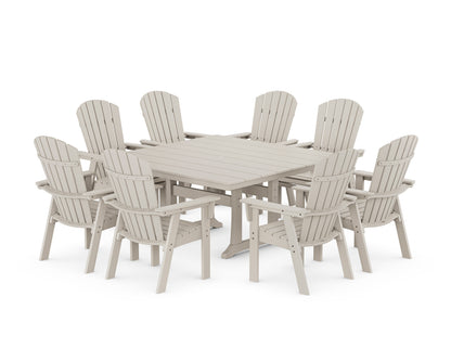 POLYWOOD Nautical Curveback Adirondack 9-Piece Square Dining Set with Trestle Legs in Sand