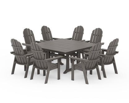 POLYWOOD Vineyard Curveback Adirondack 9-Piece Square Farmhouse Dining Set with Trestle Legs in Driftwood